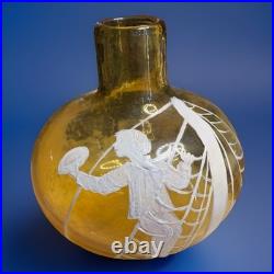 Vintage Amber Glass DECANTER MID CENTURY MARY GREGORY Style, Boy On Ship, Whale
