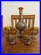 Vintage-Amber-Glass-Decanter-4-Cordial-Glasses-Silver-Filigree-Overlay-Barware-01-no