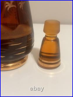 Vintage Amber Glass Decanter Etched Eagle Gold Trim Stopper 12 Mid Century