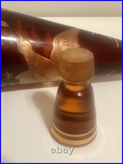 Vintage Amber Glass Decanter Etched Eagle Gold Trim Stopper 12 Mid Century