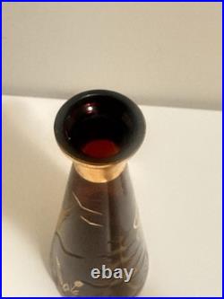 Vintage Amber Glass Decanter Etched Eagle Gold Trim Stopper 12 Mid Century