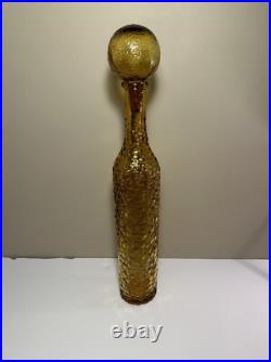 Vintage Amber Glass Decanter With Stopper 18.5 Rare