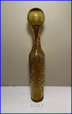 Vintage Amber Glass Decanter With Stopper 18.5 Rare