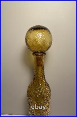 Vintage Amber Glass Decanter With Stopper 18.5 Rare