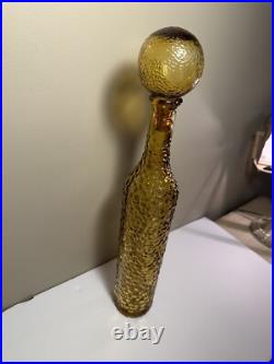 Vintage Amber Glass Decanter With Stopper 18.5 Rare