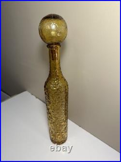 Vintage Amber Glass Decanter With Stopper 18.5 Rare