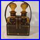 Vintage-Amber-Glass-Diamond-Cut-Decanter-Set-Leather-Caddy-Excellent-Italy-01-jcm