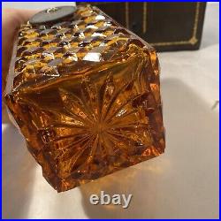 Vintage Amber Glass Diamond Cut Decanter Set Leather Caddy Excellent Italy