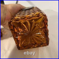 Vintage Amber Glass Diamond Cut Decanter Set Leather Caddy Excellent Italy