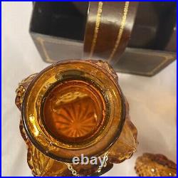 Vintage Amber Glass Diamond Cut Decanter Set Leather Caddy Excellent Italy