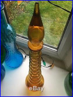 Vintage Amber Glass Genie Bottle 1960s Italian Empoli Gourded Decanter 54cm