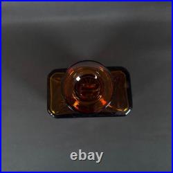 Vintage Amber Glass Whiskey Decanter Square Crystal Ball Stopper Star Cut 7
