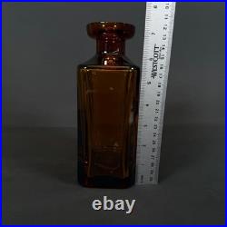 Vintage Amber Glass Whiskey Decanter Square Crystal Ball Stopper Star Cut 7
