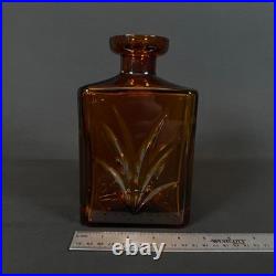 Vintage Amber Glass Whiskey Decanter Square Crystal Ball Stopper Star Cut 7