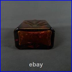 Vintage Amber Glass Whiskey Decanter Square Crystal Ball Stopper Star Cut 7
