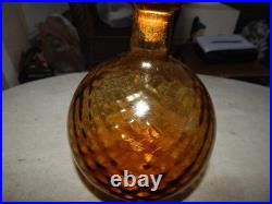 Vintage Amber Glass Wine Bottle Decanter With Stopper Estate Find