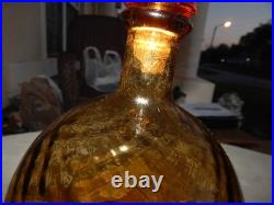 Vintage Amber Glass Wine Bottle Decanter With Stopper Estate Find