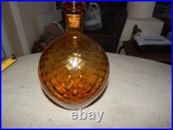 Vintage Amber Glass Wine Bottle Decanter With Stopper Estate Find
