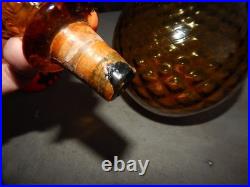 Vintage Amber Glass Wine Bottle Decanter With Stopper Estate Find