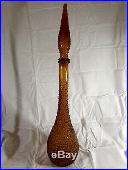 Vintage Amber Italian Glass Empoli Hobnail Genie Bottle Decanter Diamond 22