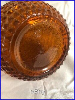 Vintage Amber Italian Glass Empoli Hobnail Genie Bottle Decanter Diamond 22