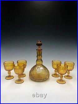 Vintage Amber Tiara Indiana Glass Decanter Bong with 6 Goblets