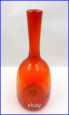 Vintage Amberina Crackle Glass Decanter Red Orange Hand-blown Glass Bottle