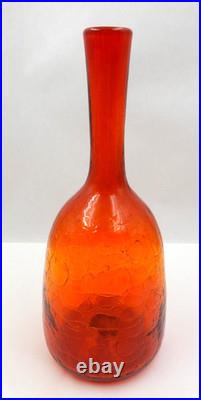 Vintage Amberina Crackle Glass Decanter Red Orange Hand-blown Glass Bottle