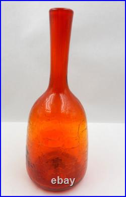 Vintage Amberina Crackle Glass Decanter Red Orange Hand-blown Glass Bottle