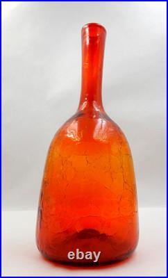 Vintage Amberina Crackle Glass Decanter Red Orange Hand-blown Glass Bottle