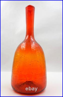 Vintage Amberina Crackle Glass Decanter Red Orange Hand-blown Glass Bottle