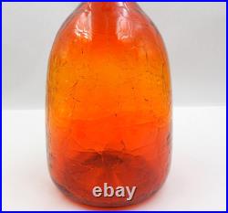Vintage Amberina Crackle Glass Decanter Red Orange Hand-blown Glass Bottle