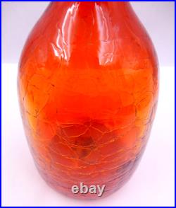 Vintage Amberina Crackle Glass Decanter Red Orange Hand-blown Glass Bottle