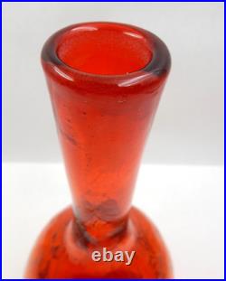 Vintage Amberina Crackle Glass Decanter Red Orange Hand-blown Glass Bottle