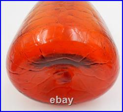 Vintage Amberina Crackle Glass Decanter Red Orange Hand-blown Glass Bottle