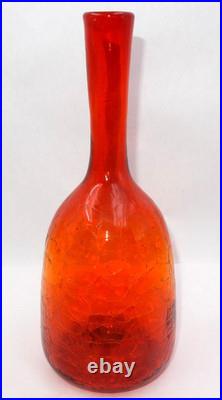 Vintage Amberina Crackle Glass Decanter Red Orange Hand-blown Glass Bottle