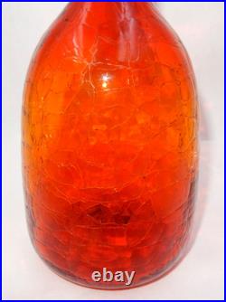 Vintage Amberina Crackle Glass Decanter Red Orange Hand-blown Glass Bottle