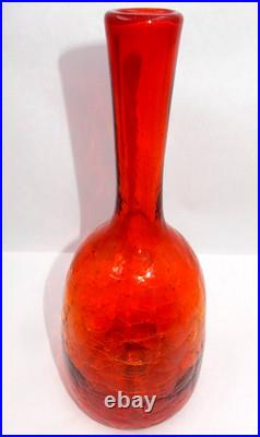 Vintage Amberina Crackle Glass Decanter Red Orange Hand-blown Glass Bottle