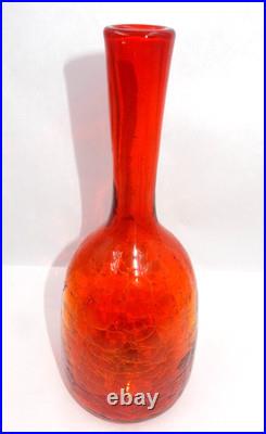 Vintage Amberina Crackle Glass Decanter Red Orange Hand-blown Glass Bottle