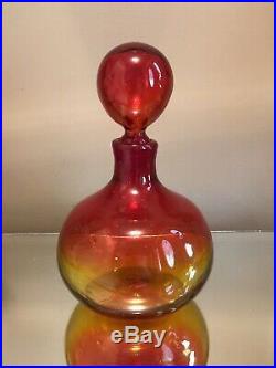 Vintage Amberina TANGERINE BLENKO GLASS DECANTER HUSTED Art Bottle Vase 8 1/2