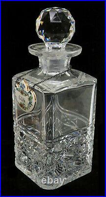 Vintage American Cut Crystal Glass Decanter With Porcelain Gin Label