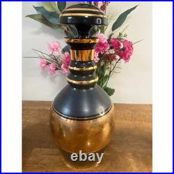 Vintage Amethyst Glass Decanter Set Gold Band Barware Cordial Glasses MCM Bar