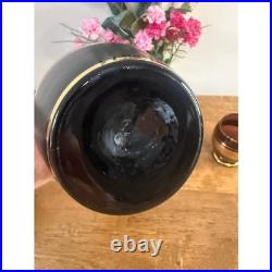 Vintage Amethyst Glass Decanter Set Gold Band Barware Cordial Glasses MCM Bar