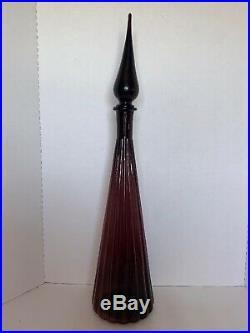 Vintage Amethyst Glass Ribbed Decanter Genie Bottle Italy 27 1/2