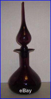 Vintage Amethyst Purple Decanter 14 Blown Glass Wine Tear Drop Stopper