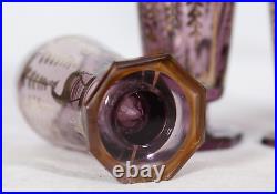 Vintage Amethyst Silver Overlay Glass Decanter Set With 6 Shot Glasses