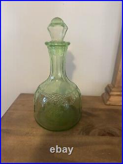 Vintage Anchor Hocking Green Depression Glass Cameo Ballerina Decanter WithStopper