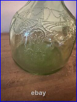 Vintage Anchor Hocking Green Depression Glass Cameo Ballerina Decanter WithStopper