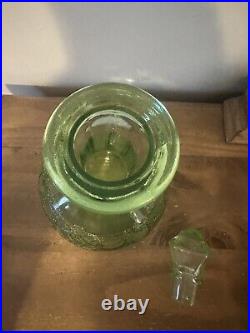 Vintage Anchor Hocking Green Depression Glass Cameo Ballerina Decanter WithStopper