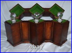 Vintage Angled Wooden/ Brass Triple Glass Decanter Set (Bernadetti)